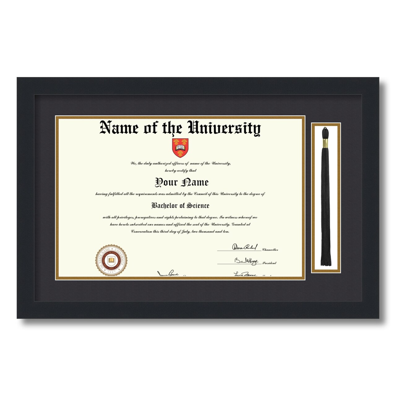 ArtToFrames 11x17 inch Diploma Frame with Tassel Opening - Framed with Black and Gold Mats, Comes with Regular Acrylic and Sawtooth Hanger for Wall Hanging (DT-11x17)